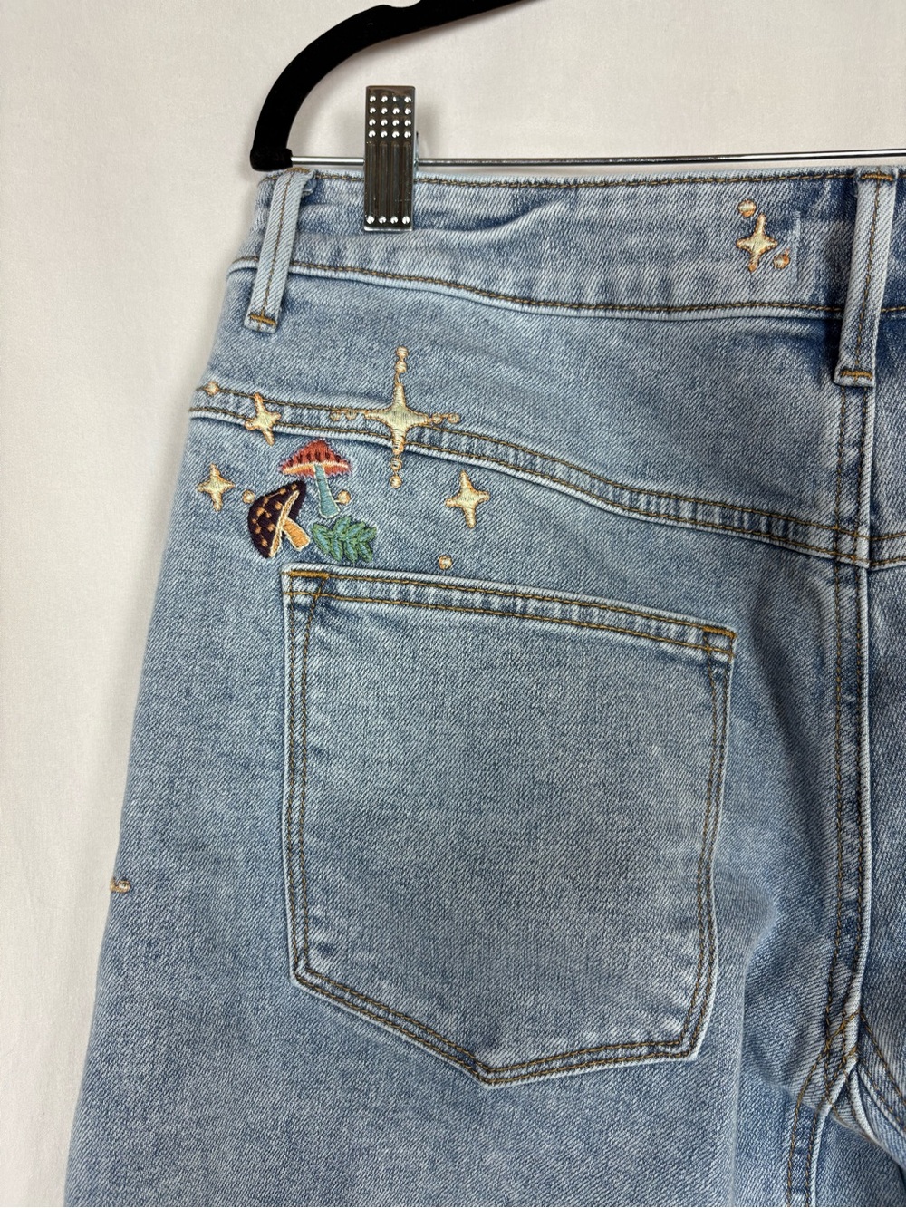 DRIFTWOOD Light Blue Wide Leg Jeans with Colorful Embroidered Motif - Picture 8 of 11